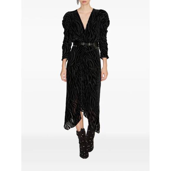 NEW ISABEL MARANT zebra print midi dress in black